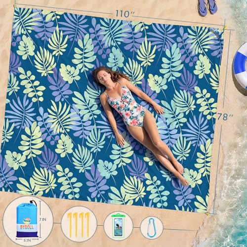 BYDOLL Beach Blanket Waterproof Sandproof,78''X81''/78''X110'' Large Sand Free Oversized Lightweight Sand Resistant Blanket, Picnic Mat for Beach Travel Camping Hiking Essentials - color: Leaves, size: 78''X110"