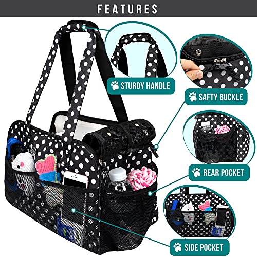 PetAmi Small Dog Purse Carrier, Soft-Sided Pet Carrier Bag with Pockets, Portable Puppy Cat Travel Handbag Tote, Airline Approved Breathable Mesh, Poop Bag Dispenser, Max 18 lbs, Polka Dot Black - color: Polka Dot Black