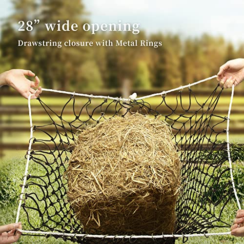 Bloomoak Slow Hay Net Feeder for Horses, Durable Soft Black PE 2/3 String Hay Bales Bags, Fit 36x18x18 to 47x25x17 Inches, Extends 50-64 Inches (2 1.6" Hole/2PC) - color: 2 String-1.6" Hole-Ultra Slow Feed/2PC