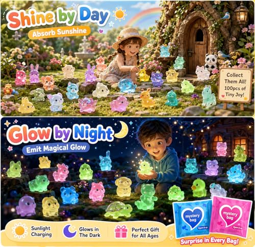 100 PCS Mystery Bag Mini Resin Animals, Glow in The Dark Tiny Animal Figurines Blind Bags Bulk, Cute Mini Resin Figures Surprise Box Toys for Kids, Classroom Prizes Goodie Bag Stuffers Party Favors - color: 100pcs Animals
