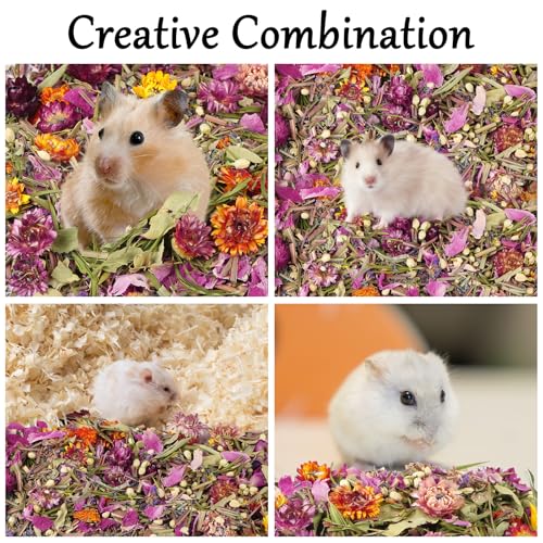Hamster Hen Bedding, Flowers & Herbs Odor Control Dwarf Gerbil Habitat Decor Hamster Forage Gerbils Mice Lemmings Degus or Other Small-Sized Pets, 100 Grams