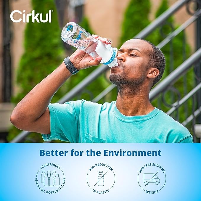 Cirkul 22oz. BPA-Free Plastic Water Bottle Starter Kit with Blue Lid, 3 Flavor Cartridges (1 LifeSip Fruit Punch, 1 FitSip Mixed Berry, 1 GoSip Black Cherry) Zero Calories and No Sugar - size: 22oz. Bottle + 3 Cartridges