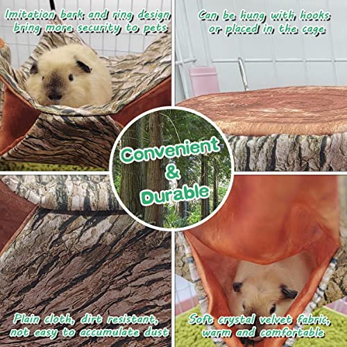 EAEDMY Guinea Pig, Rat & Ferret Tree Hole Bed and Hammock Tunnel, Parrot Bird Hideout and Soft Bed - color: 1.Tree hole bed and hammock