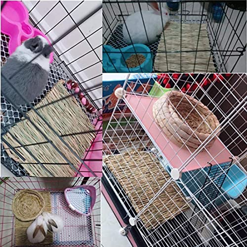 Hamiledyi Rabbit Grass Mat 4PCS Large Woven Bed Mat for Small Animal Bunny Bedding Nest Chew Toy Bed Play Toy for Guinea Pig Parrot Rabbit Bunny Hamster Rat