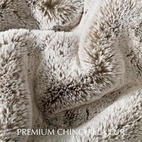 EVERGRACEHOME Faux Chinchilla Fur Throw Blanket, 50"x60", Champagne Fawn | Luxury, Super Soft, 1220GSM, Fluffy Cozy Mink, Reversible Velvet Back, Warm Thick Heavy Winter Throw for Couch Bed, Gift - color: Champagne Fawn, size: 50"x60"