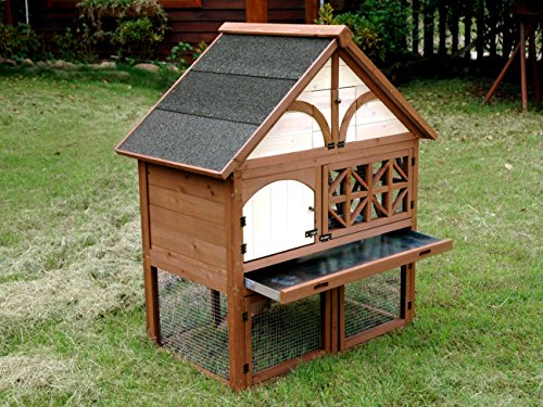 Merry Pet Tudor Rabbit Hutch for up to 4 Rabbits with Asphalt Roof and Removable Tray for Easy Cleaning