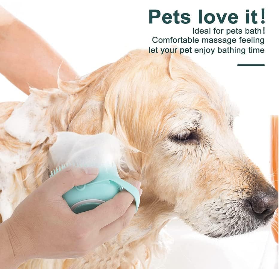 Pet Bath Massage Brush Puppy Dog Cat Grooming Soft soap Dispensing(Pink)
