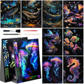 Gersoniel 8 Pack Scratch Paper Art Glow in The Dark Scratch Kit for Adult Rainbow Painting Paper Sheet with Pen / Cleaning Brush Noctilucent Engraving Scratchboard for Adults Craft Gift, Stress Relief - color: Whale,Jellyfish