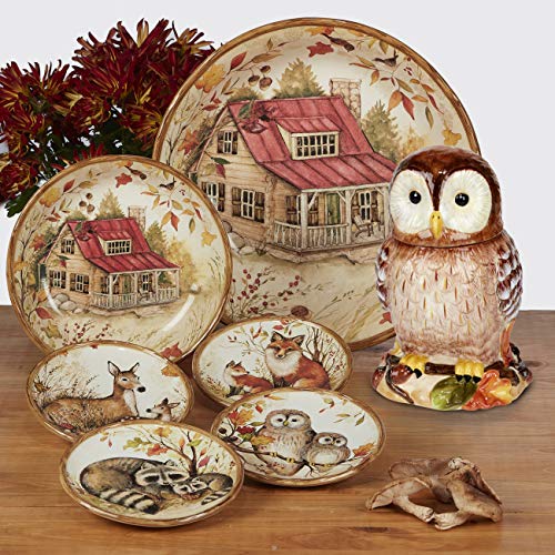 Pine Forest 22 oz. Ceramic Dessert & Ice Cream Bowls, Set of 4 – Fall Woodland Wildlife Serving Bowls for Snacks, Cereal, Soup, Autumn Decor, Entertaining, Thanksgiving or Gifting - size: 5.5 inches (width) x 3 inches (height)