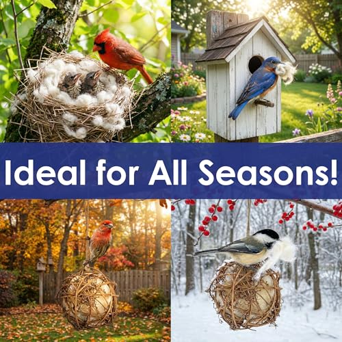Alpaca Wool Bird Nesting or Feeding Ball | Vine Ball Filled with Real Alpaca Fiber, Not Synthetic Filler - Refill with Nesting Material or Suet for Year-Round Use