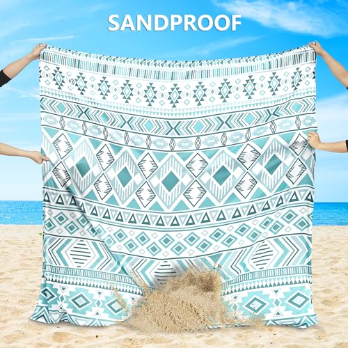WIWIGO Beach Blanket Mat Waterproof Sandproof for 2-8 Adults Quick Drying | Extra Large, For 2-8 Adults,Windproof, Outdoor Picnic Mat, Beach Accessories Must Have,Gifts, for Travel, Camping, Hiking - color: Boho Style Green, size: 79" X 83"（1-4person）