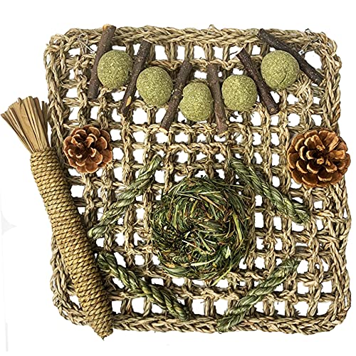 Hamiledyi Rabbit Seagrass Mat Bunny Chew Toys for Teeth Hanging Activity Mat Rabbit Enrichment Activity Mat Small Animal Toys for Hamster Guinea Pigs Gerbil Birds - color: B