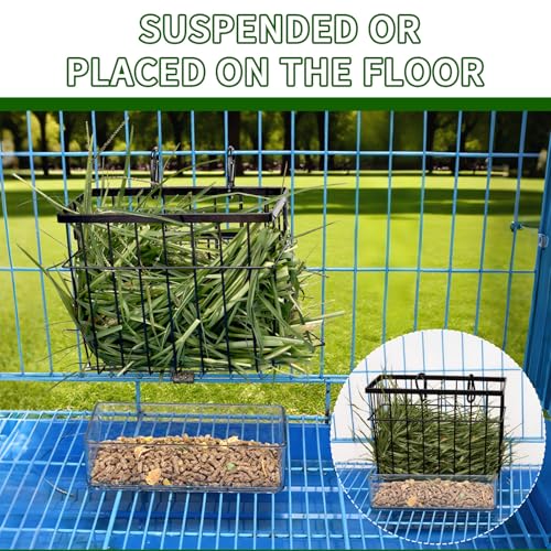 SANGLE SOPFFY Rabbit Feeder and Bunny Food Bowl with Hay Rack for Guinea Pigs, Chinchillas,Holland lop Bunny - Pet Hay Dispenser&Multifunctional Pellet Food Dish - color: black-2