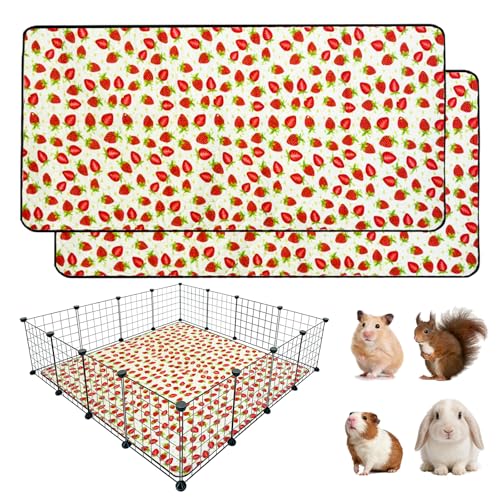 2 Pack Guinea Pig Cage Liners, 48"x 48" Washable Waterproof Bedding for Rabbit, Bunny, Hamster & Small Animals, Reusable Super Absorbent Pee Pads for C&C Cage, Strawberry Print - size: 48x48 inch 2pack