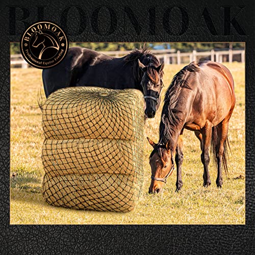 Bloomoak Slow Hay Net Feeder for Horses, Durable Soft Black PE 2/3 String Hay Bales Bags, Fit 36x18x18 to 47x25x17 Inches, Extends 50-64 Inches (3 1.6" Hole/1PC) - color: 3 String-1.6" Hole-Ultra Slow Feed/1PC