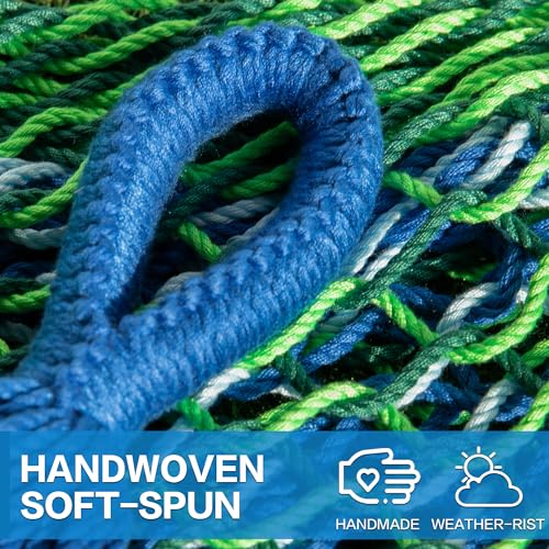 Handwoven Mayan Hammock, Thick Soft Rope Double Hammock for Outdoor Outside & Indoor, 600 lbs Capacity Heavy-Duty, Includes Tree Straps, Carabiners & Carry Bag(Lake Superior, X-Large) - color: Lake Superior, size: X-Large