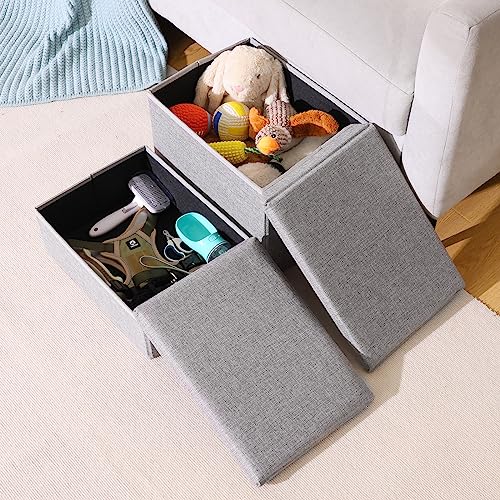 Linen Foldable Dog Stairs with Storage | 2-Step Pet Steps for High Beds & Couch, Non-Slip Dog Ladder for Small & Medium Dogs and Cats, Light Grey - color: Light Gray Linen