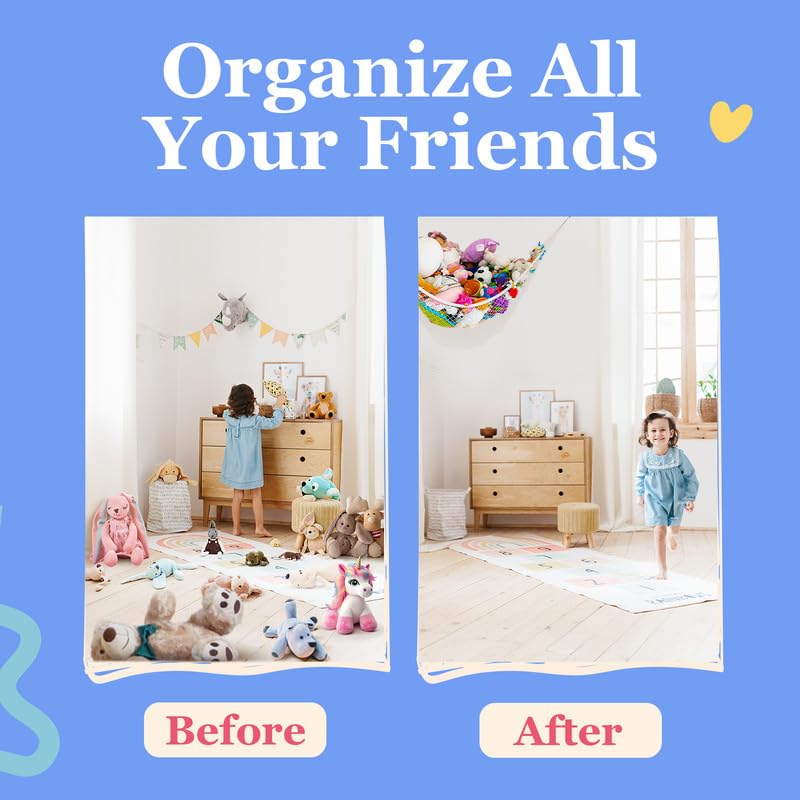 Stuffed Animal Hammock, Large | Corner Stuffed Animal Storage & Plushie Net | Toy Hammock for Stuffed Animals | Holds 12lbs | Easy Hang, All Hardware Included | White Bedroom Decor | by Lilly's Love - color: White, size: 1 Pack (L) - 67" x 47" x 47"