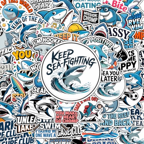 Vybonz Shark Stickers Cute Ocean Animal Funny Decal Pack | Funny Shark Vinyl Decals, Cute Ocean Animal Stickers, Gifts For Shark Lovers, Marine Life Enthusiasts, Ocean Fans - color: Shark, size: 3in