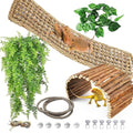 kathson Reptile Hideout Wooden Bridge Bearded Dragon Hammock Reptiles Jungle Climbing Vines Flexible Leaves Bearded Dragon Accessories for Lizard Gecko Chameleon Snake Hamster(5 Pcs)
