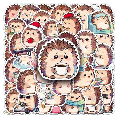 50PCS Cute Hedgehog Stickers for Water Bottles, Vinyl Waterproof Sticker Lovely Cartoon Decals Pack for Laptop Guitar Scrapbook Skateboard Party Supplies (Hedgehog)