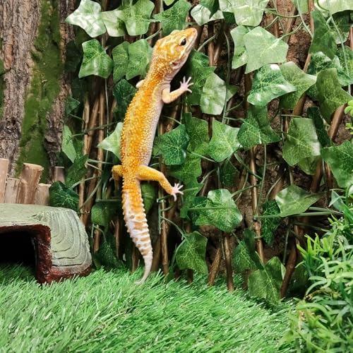 Reptile Hermit Crab Climbing Wall Toys, Bearded Dragon Climb Tank Accessories, 15.75 in Sweet Potato Leaves Retractable Hedge Fence Background, Gecko Spider Decoration with Suction Cups - color: Sweet Potato Leaves Reptile Climbing Wall