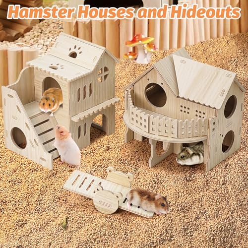 BNOSDM Double Hamster Hideout House, Wooden Hamster Toy with Balcony & Seesaw, Small Animals Hides for Syrian Dwarf Hamsters, Gerbils - color: Style C