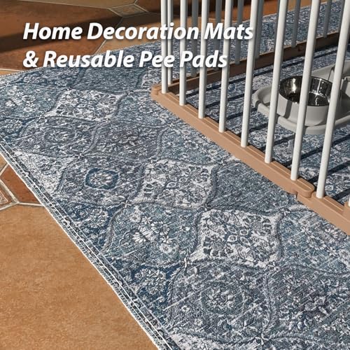 nunubaby 4PACK Washable Pee Pads for Dogs, Stylish, Non-Slip and Leak-Proof Pee Pads. Reusable Potty Pads for Dogs for Crates and Floors.(Blue/Multi,18" x24" ) - color: Blue/Multi, size: 18x24 Inch (Pack of 4)