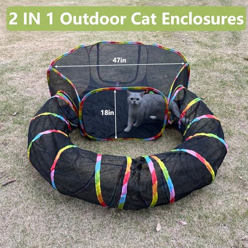 Outdoor Cat Enclosures, Cat Playground Portable Catio Mesh Tent, Outside Circle Playpen Tunnel for Kitty, Rabbit, Puppy and Small Animals