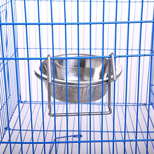 QBLEEV Stainless Steel Birdcage Feeder Bowls for Hamster Cage, 150ml, 5 oz | Stainless steel birdcage bowls feeding perches play stand with clamp, parrot pet animal hamster cage, easy to install - color: 2 Pack