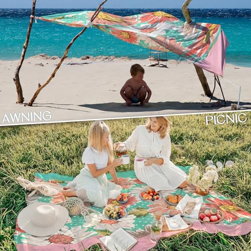 BYDOLL Beach Blanket Waterproof Sandproof,78''X81''/78''X110'' Large Sand Free Oversized Lightweight Sand Resistant Blanket, Picnic Mat for Beach Travel Camping Hiking Essentials - color: Flowers, size: 78''X81"