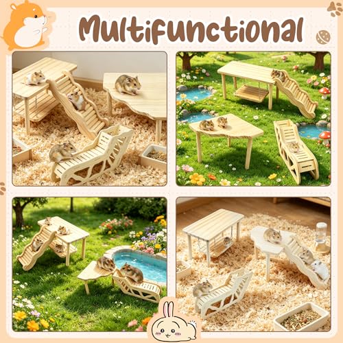 4Pcs Hamster Cage Accessories Platform Wooden Tunnel Hideout Toy | Hamsters Hideout Climbing Toy for Pets Dwarf Syrian Mice Degus Gerbils Squirrel or Other Small Pets