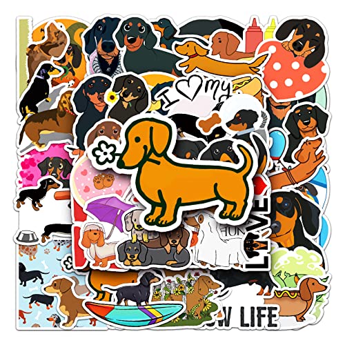 50Pcs Cute Dachshund Stickers, Funny Wiener Dog Waterproof Vinyl Stickers, Aesthetic Sausage Dog Decals for Water Bottles Laptop Journal, Scrapbook, Mobile Phone, Dog Lover Gifts for Kids Teens - color: Dachshund-3