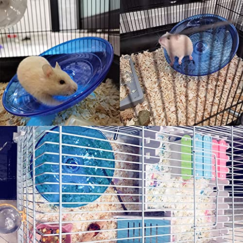 2 Pack Dwarf Hamster Flying Saucer Exercise Wheel Toy & Wood Rat Bridge Rainbow Climb-ABS Plastic Running & Jogging Silent Spinner-for Small Mouse Hedgehog Mice Cage