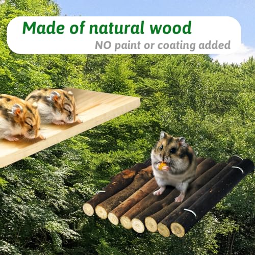 Space Expanding Natural Wood Hamster Platform Set, DIY Small Animal Playground Accessories for Hamster Cage, Climbing & Resting Toys with Adjustable Screws for Hamsters, Chinchillas, Gerbils