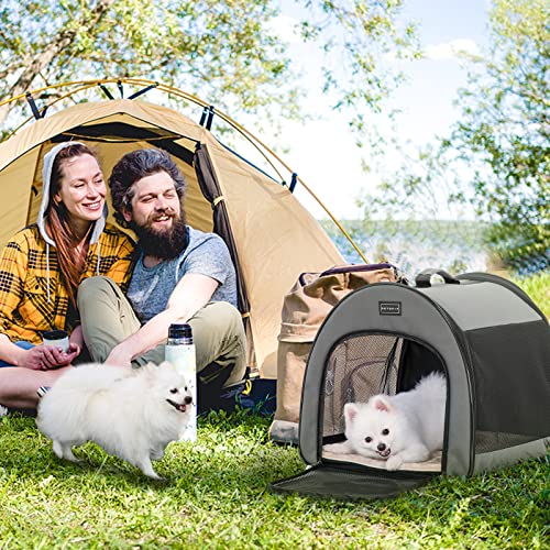 PETSFIT Portable Dog Crate, Travel Dog Crate - 19 Inch Lightweight, Roomy, Easy to Set Up, Sturdy Collapsible Dog Kennel with Thick Mat, Grey - color: Grey, size: 16.5"L x 16.0"W x 19.0"H