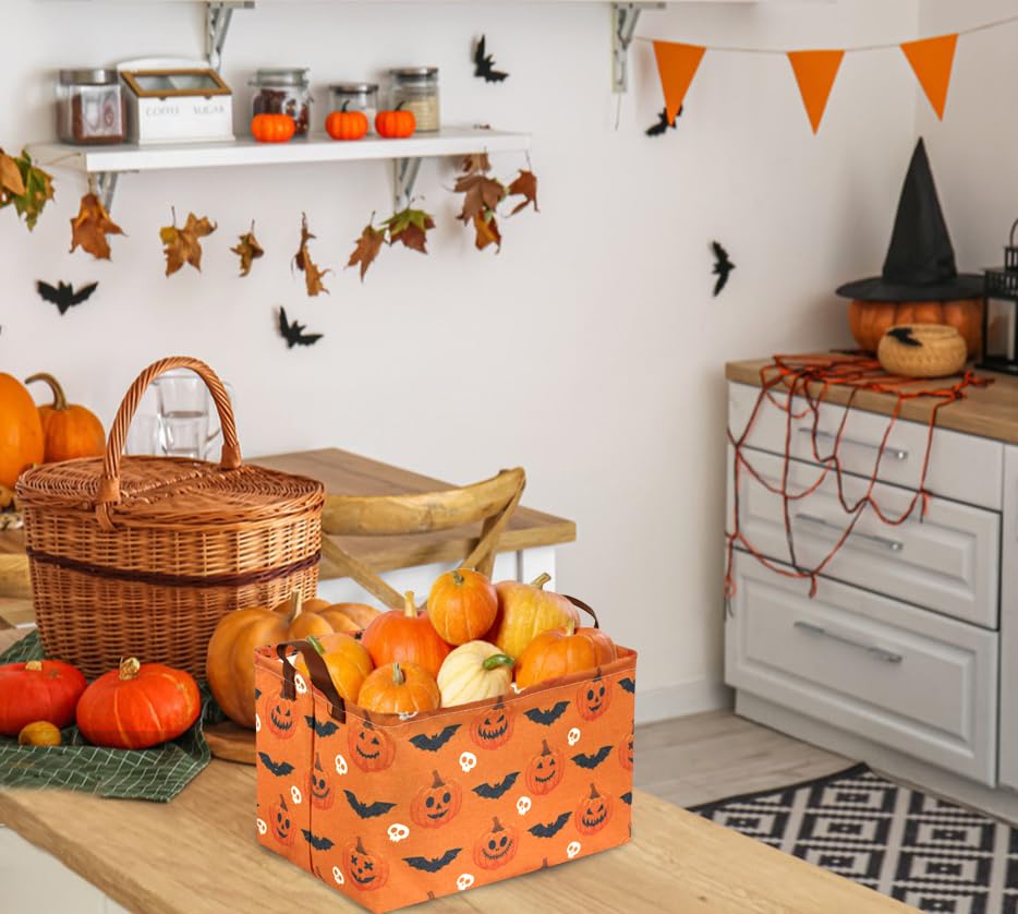 Rectangular Halloween Baskets,Pumpkin Basket for Kids with Handles. Candy Basket,Books Bins. (Halloween Pumpkin) - color: Halloween Pumpkin