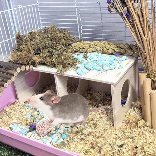 2 PCS Wooden Hamster Hideout Multi-Chamber Tunnel Hamster House Hiding Maze Platform Stuff Exploring Toy Cage Accessories for Gerbil Rat Mice - size: L+L