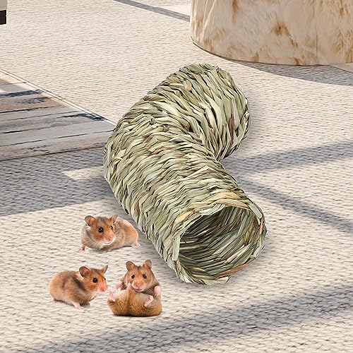 Hamster Grass Tunnel Hideaway, 13 x 3.5 in Reed Straw Tube Nest for Chinchilla, Hedgehog, Gerbil, and Ferret Cage Accessories