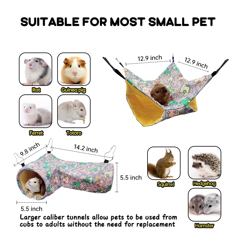Guinea Pig Rat Tunnel Ferret Hammock, Small Animal Corner Tunnel & Tubes & Bed for Hedgehog Piggy Chinchilla Hideout Toys and Cage Accessories (3.Hammock&Tunnel, Owl) - color: 6.Hammock&Tunnel-Owl