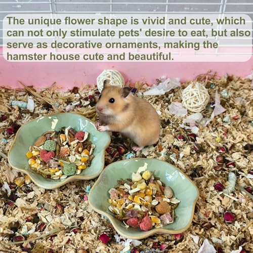 2PCS Ceramic Hamster Food Dish,Lotus Leaf Guinea Pig Food Bowls | Rats Anti-Turning Feeding Dishes for Gerbils Mice 4.5in,Shallow Chew-Proof Bowl, Non-Slip Base, Easy to Clean - size: 2Pcs Green