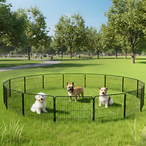 BestPet Dog Playpen 24 Inch 16 Panels Heavy Duty Metal Pet Exercise Pen Indoor Outdoor Fence Panels Anti-Skid Expandable Design - style: 16 panels-without door