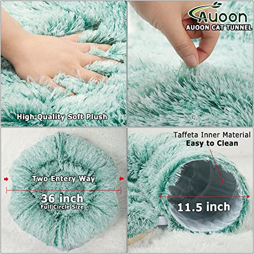 AUOON Plush Cat Tunnel Bed for Indoor Cats, 36" L x 36" W x 11.5" H, Khaki | 2 in-1 Interactive Cat Toy, with Hanging Ball Toy, Machine Washable Center Pad, for Kitten Puppy Rabbit Ferret - color: Khaki