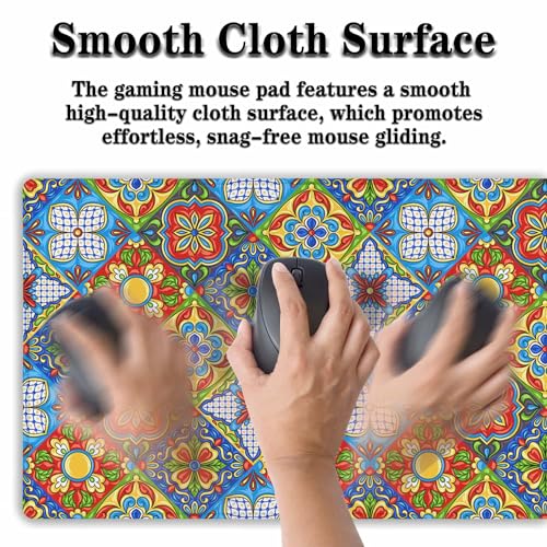 Extra Large Mouse Pads Gold Pad for Mouse Gaming Mousepad Computer Mat Large Mouse Mat Non-Slip Rubber Base 35.4 X 15.7 for Game Office, Mexican Talavera Ceramic Tile Pattern - color: Ceramic Tile Pattern