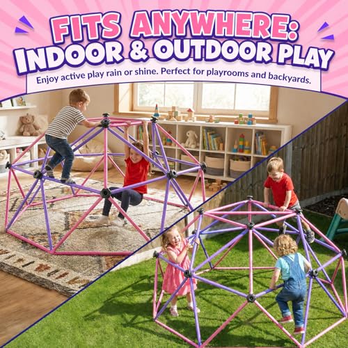 6FT Climbing Dome for Kids, Jungle Gym for Indoor and Outdoor, Geometric Dome Climber Supporting 440 Lbs Anti-Rust Metal Play Structure, Kids Gift Toys, ASTM Approved, Pink & Purple - color: Pink & Purple