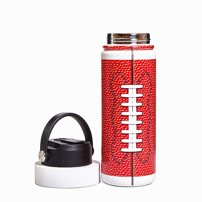 2Pack 18oz Gift Stuff Kids Insulated Stainless Steel Water Bottle, Leak Proof Vacuum Metal Water Bottles for School Travel(American football, 18 Ounces) - color: American football