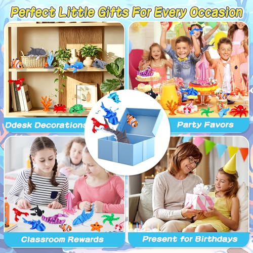 ywevyezc 25 Pcs 3D Printed Ocean Animals Set, Flexible Articulated Mini Sea Animal Figurines Fidget Toy Desk Pets, Ideal for Party Favors Birthday Gifts Office Desktop Home Decor - style: 25Pcs-3D Ocean Animals