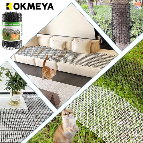 Cat Scat Mat with Spikes for Outdoor and Garden | 6.5 Feet Cat Deterrent Mat with Gentle Spikes for Dogs and Raccoons, with 8 Ground Stakes & 8 Zip Ties, 78.74" x 11" (White) - color: white
