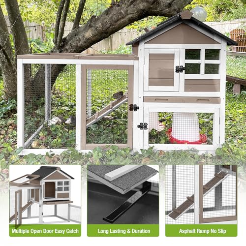 51.6’’ Large Rabbit Hutch Indoor Outdoor, Bunny Cage with Run, Wooden Rabbit House with Anti-Chewing Ramp, Waterproof Roof and Leakproof Deeper Tray (Brown) - color: Brown