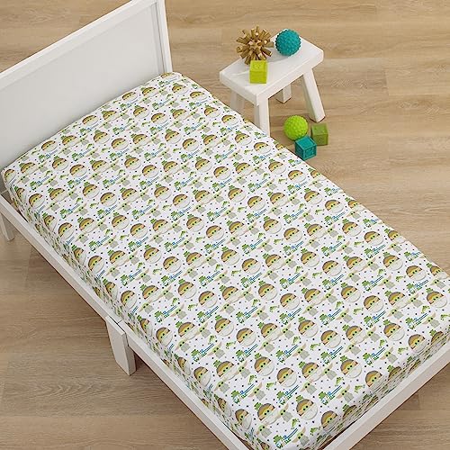 NoJo Star Wars The Mandalorian Grogu White, Green, and Blue Nursery Fitted Crib Sheet - color: White, Green, Blue, size: Crib
